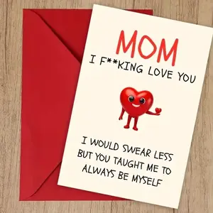 Humorous Birthday & Mother's Day Greeting Card with Envelope, "I Swear Less Love You More" Message, Red Heart Design, Perfect Gift from Son or Daughter, Mothers Day Gifts for Mom