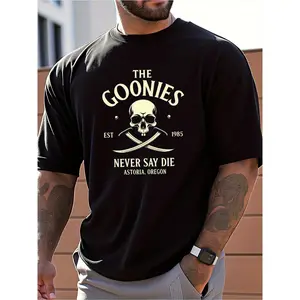 Mens Clothes, T Shirts for Men, Casual Style Design with Print, The Goonies Skull Pattern T-Shirt, , Short Sleeves, Unique Design for Added Fashion, Suitable for Daily And Outdoor Wear in Summer