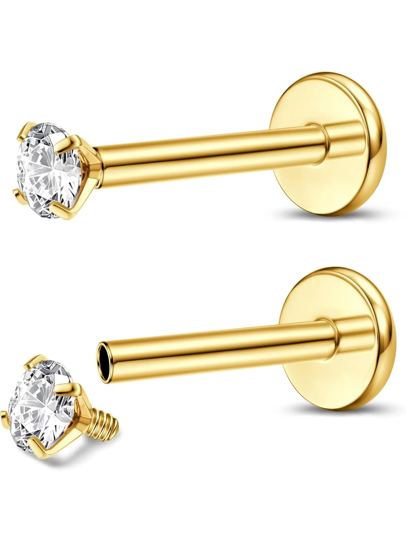 2Pcs G23 Titanium Labret Piercing Jewellery Lip Bar Internally Threaded Medusa Piercing Nose Stud Nose Piercing Cartilage Earrings Piercing Studs Silver Gold Tragus Helix Piercing Jewellery Helix Piercing Jewelry