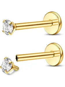 2Pcs G23 Titanium Labret Piercing Jewellery Lip Bar Internally Threaded Medusa Piercing Nose Stud Nose Piercing Cartilage Earrings Piercing Studs Silver Gold Tragus Helix Piercing Jewellery