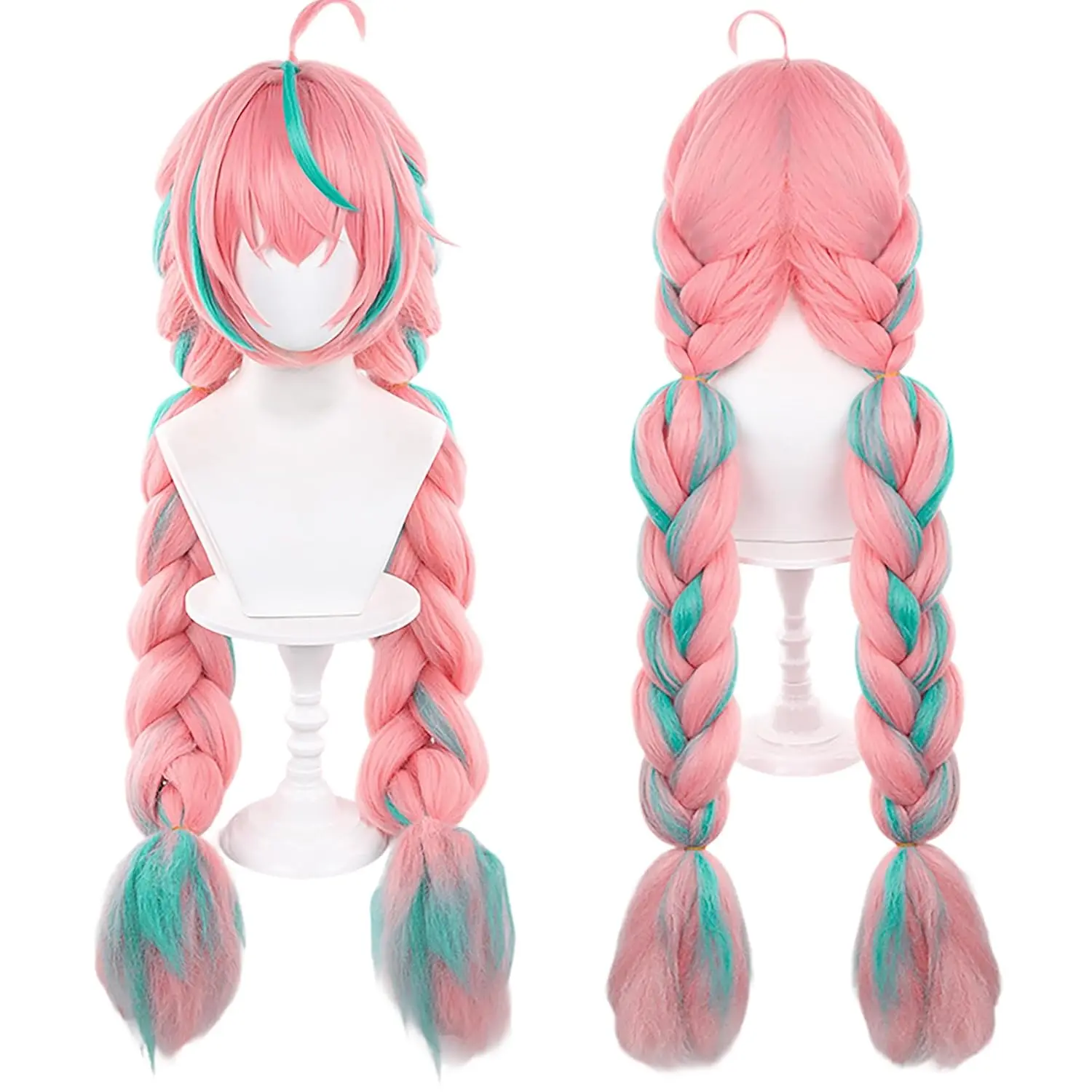 Women's Synthetic Fiber Anime Pink-Green Mixed Straight Wig - 100cm/39in Big Braid Hair for Varesa Game COS, Cosplay Party, Halloween