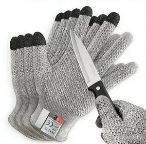 Household Level 5 Cut Resistant Work Gloves, Food Grade Safety Protection Gloves, Non-Slip & Abrasion Resistant Gloves with Touchscreen Design, Perfect for Construction, Gardening & Kitchen Use
