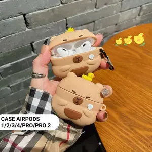Cute Capybara AirPods Case - Soft Silicone Shockproof Cover Compatible with 1/2/3/4/ Pro 1/2