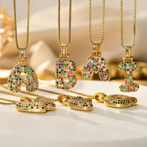Color Bubble Letter A-Z Pendant Necklaces 14K Gold and Silver Zirconia Customized initial necklaces for Women Fall Fashion Stackable Jewelry Gifts Waterproof Fashion Christmas Gift Idea
