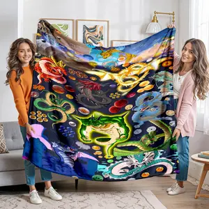 Dragon Ball God Dragon Full Encyclopedia Blanket, Multi-Color God Dragon, Namek Planet Theme, Anime Warmth, Cozy Decorative Throw, Soft Warm Blanket