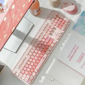 MOFii 1 Set Wireless Keyboard and Mouse Combo, Pink Bear Cute Office Keyboard Mouse, 2.4G Plug and Play, Compatible with Laptop & Desktop, US Qwerty (Battery Not Included)