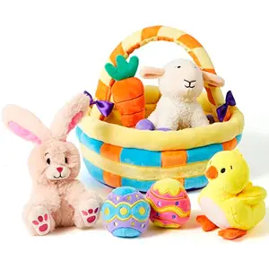 7 PCS Easter Basket Plush Playset Stuffers with Lamb Bunny Chick Carrot Egg Toys, Easter Party Favors Decorations Gifts Supplies for Baby Girls Boys Toddler Kids of All Ages
