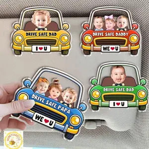 Personalized Kids Photo Car Visor Clip, Drive Safe Daddy Visor Clip, Custom Baby Face Gift For Dad