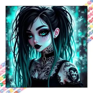 1pcs 5D DIY handmade diamond painting kit, 5D diamond art set, DIY decoration, dark tattoo diamond painting kit full round drill DIY, mosaic, diamond art, DIY art home decor, suitable for Halloween and Christmas.