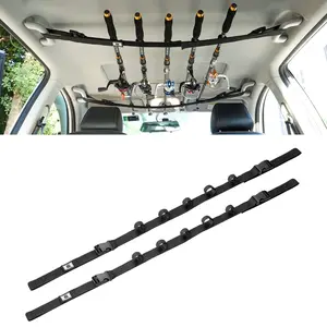 Vehicle Fishing Rod Holder, Car Fishing Pole Roof Rack Inside, 5 Rod Capacity, Heavy Duty Adjustable 30-54 Inch, Fishing Rod Carrier Fishing Pole Storage Straps for Truck Car SUV Wagons Van