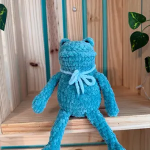 Handmade Crochet Sitting Frogs with Bows
