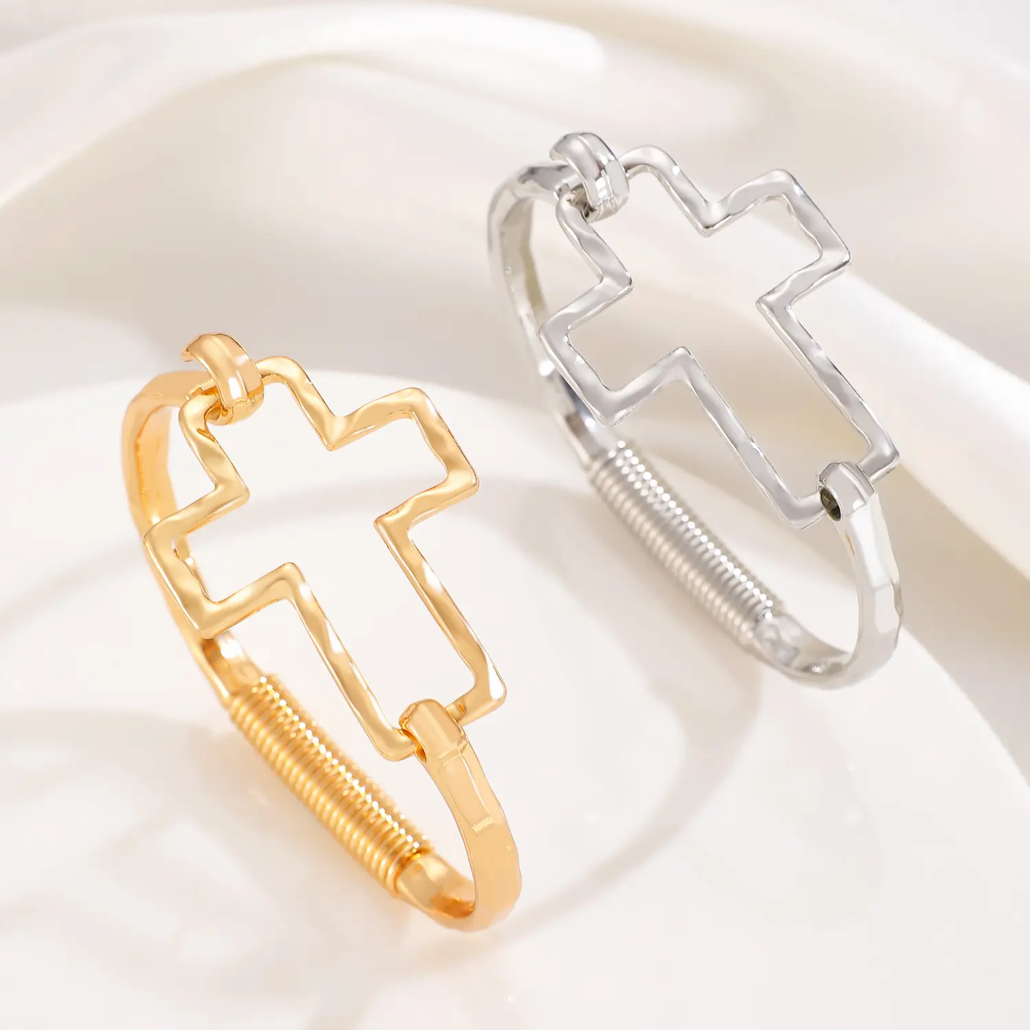 Cross Cuff Bracelet for Women Irregular Handmade Hammered Unique Design Trendy Statement Jewelry Gifts
