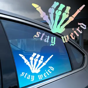 1PC Stay Weird Skeleton Hand Car Stickers, Waterproof and Sun-proof Decals, Suitable for Car Windows, Fuel Tank Caps, Bumpers, Body, and Motorcycles, Scary-themed Car Accessories