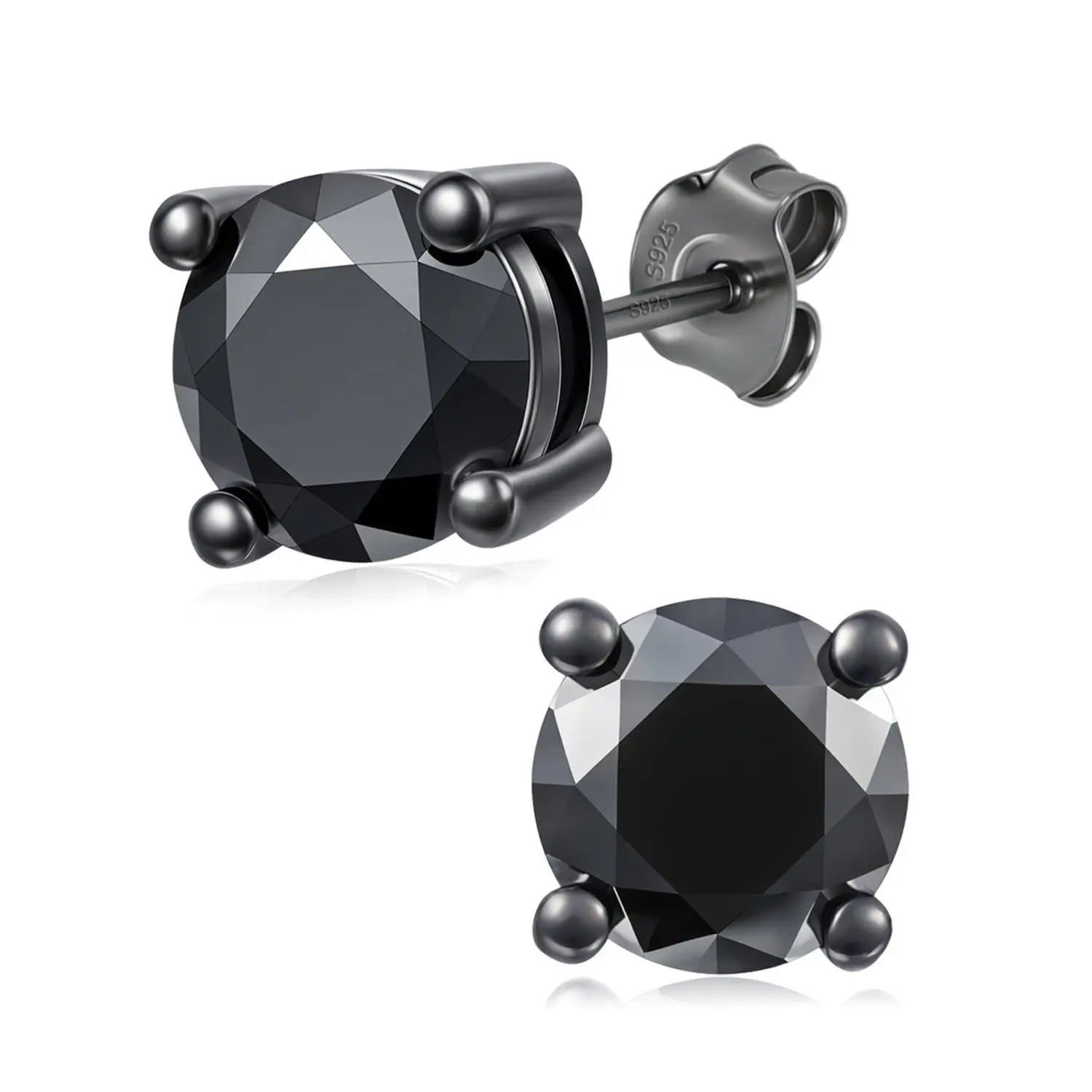 Molenia 925 Sterling Silver Round-Cut Black Moissanite Solitaire Stud Earrings - Unisex, Hypoallergenic, Tarnish-Resistant, Lightweight Pretty Studs for Sensitive Ears, Daily Striking Fashion Jewelry Accessory