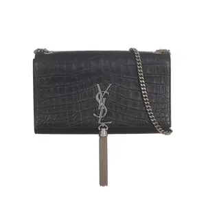 Pre-owned YSL LEATHER Shoulder Bags Yves Saint Laurent BLACK SILVER KATE SHOULDER BAG