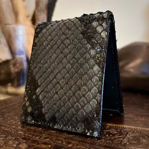 Grey Diamond Snakeskin Leather Bifold Wallet
