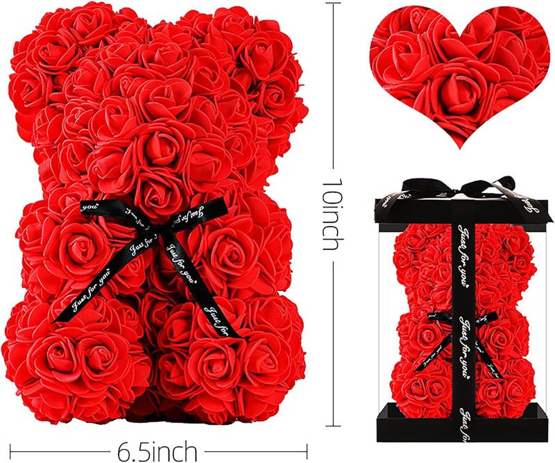 Wedding Rose Teddy Bear with LED Light in Clear Gift Box for Women Valentines Girlfriend Birthday Gifts Romantic Souvenir