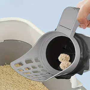 Cat Litter Scoop with One-Click Closure, Large Capacity, Hands-Free Pet Waste Scoop, Trash Bag Friendly, Odor Control