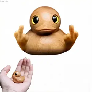 Middle Finger Duck Figurine Handmade Wooden Mini Duck Statue Humorous Desk Decor for Home Office Car Dashboard Novelty Gag Gift for Birthday Christmas Prank