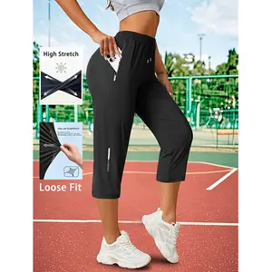3-Pack Women’s Summer Ice Silk Quick-Dry Three-Quarter Athletic Pants — High Stretch, Loose Fit, Zipper Closure, Anti-Theft Pocket Design; Ideal for Running, Fitness, Yoga, and Outdoor Training