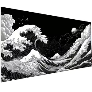Large Size Balck White Abstract Wave Diamond Art Kits For Adults,Diamond Painting Kits, Full Round Diamond Mosiac Kits For Beginner, Diy Handicrafts, Gem Art And Crafts, Home Decor, 31.5x15.7inch