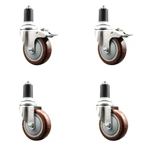 Service Caster SCC-SS316TTLEX20S414-PPUB-MRN-2-S-2-112 Polyurethane Swivel Stem Caster with 4 in. Maroon Caster Wheels, 1.5 in. Expanding Stem - 316 Stainless Steel Casters - Set of 4