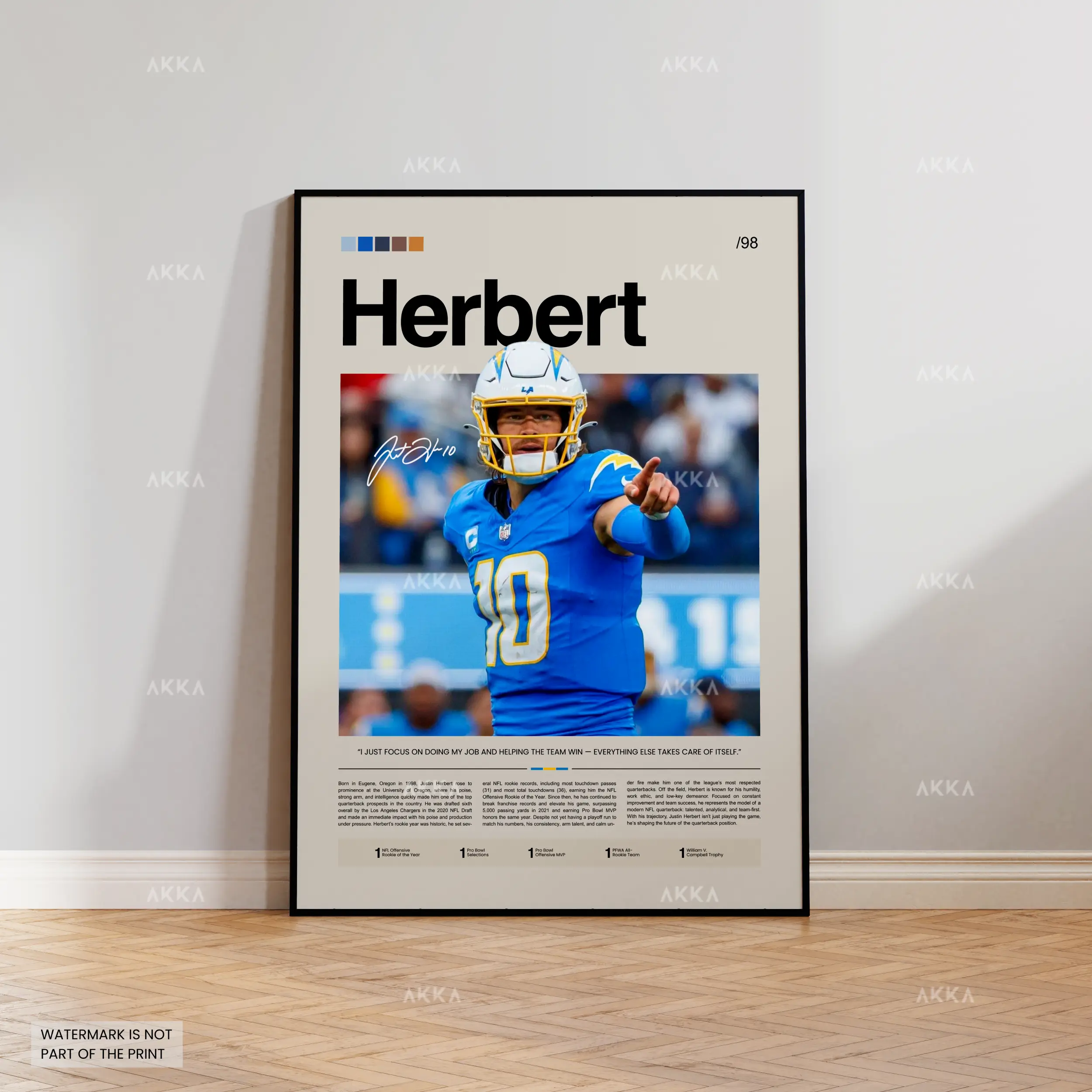 Justin Herbert Poster, Football Fan Gift For Fans