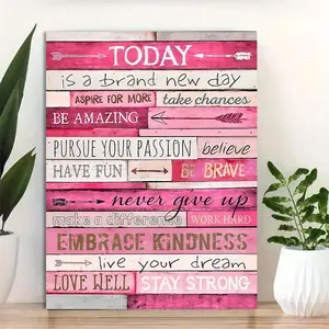 1 Set/Set Framed Style Classroom Canvas Wall Art Pink Wall Decoration - Inspirational Quote Wall Art Letter Print Design - Motivational Bedroom Decoration for Teenage Girls - Framed Canvas Artwork Women's Office Gift Ready to Hang - Edged Canvas