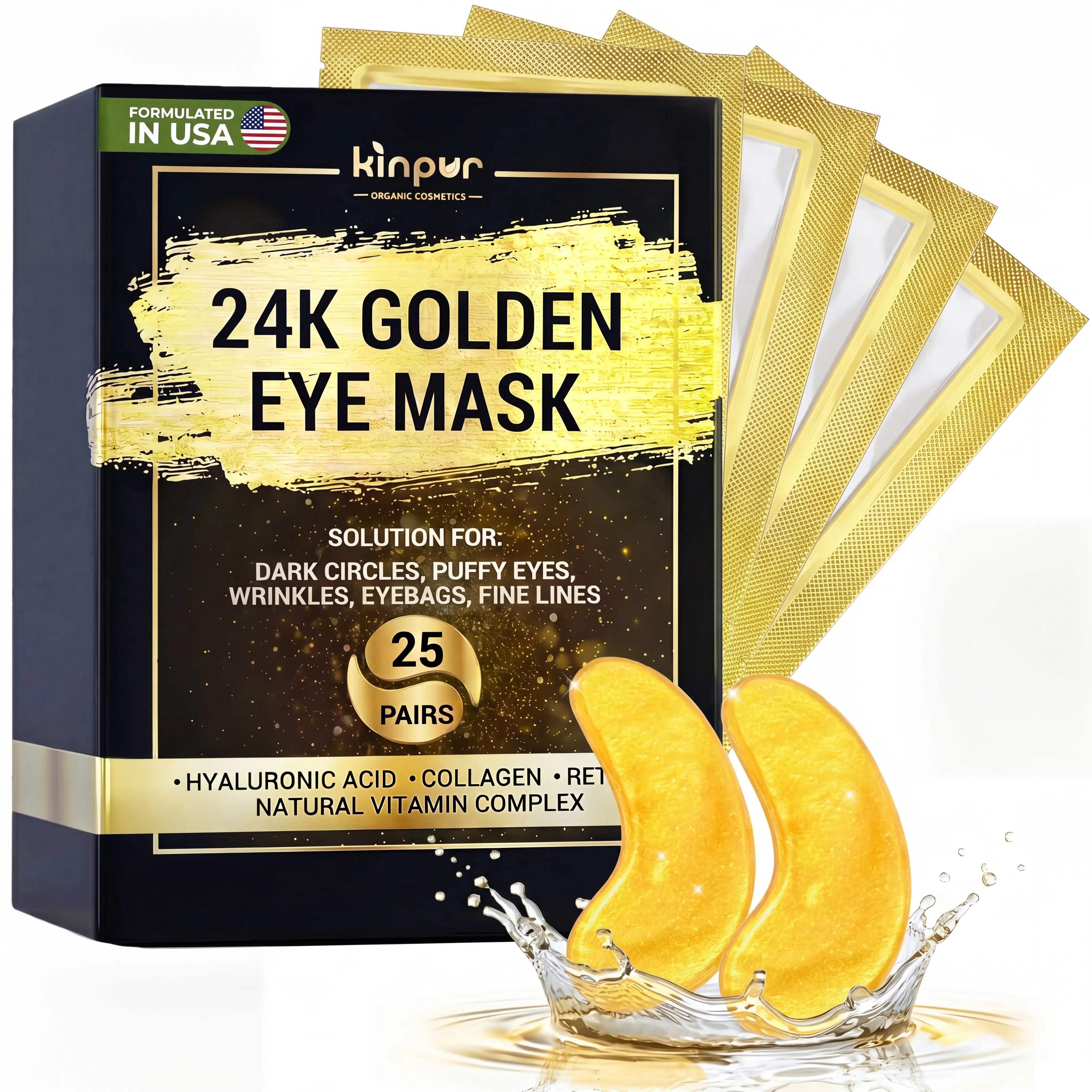 24K Gold Hydrogel Eye Patches – Brightening & Hydrating Skincare for Tired Eyes – 25 Pairs