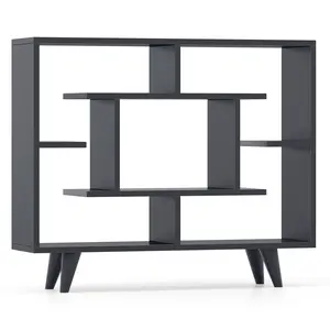 COSTWAY - Geometric Bookcase with Anti-Tipping Kit and Storage Shelving Unit-Black