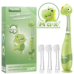 Papablic (Max) Toddler Sonic Toothbrush 1-3Y with Smart LED Timer & Dino Cover , 4 Brush Heads, Lightweight Daily Oral Hydiene Tools, Fast Selling