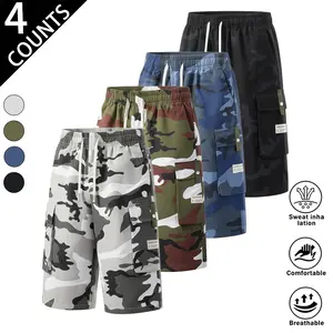 *Pack of 4 men’s camouflage cargo shorts with side multi-pocket design, loose and comfortable fit, breathable and wear-resistant fabric—ideal for outdoor activities and everyday commuting; trendy casual shorts for summer.