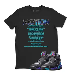 Jordan 8 Aqua Custom Unisex T-Shirt To Match Sneaker, Tee Shirt Matching AJ 2025 Sneaker Motion 8s T-Shirt, Black