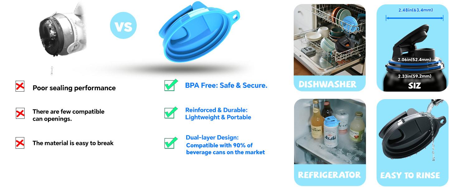 6-Pack Reusable BPA-Free Polypropylene Plastic Lids - PE Plastic, Seal Tight, Universal Fit for 202/206 Cans, Dustproof Splash Guards, Reusable Drinkware Covers, Drink Protector for Daily Use & BBQs, Keeps Drinks Fresh