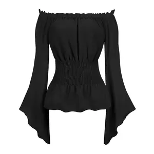 Medieval Renaissance Shirt Blouse Off Shoulder Trumpet Long Sleeve Peasant Tops Victorian Costumes Shirt XS-3XL 6530-D2