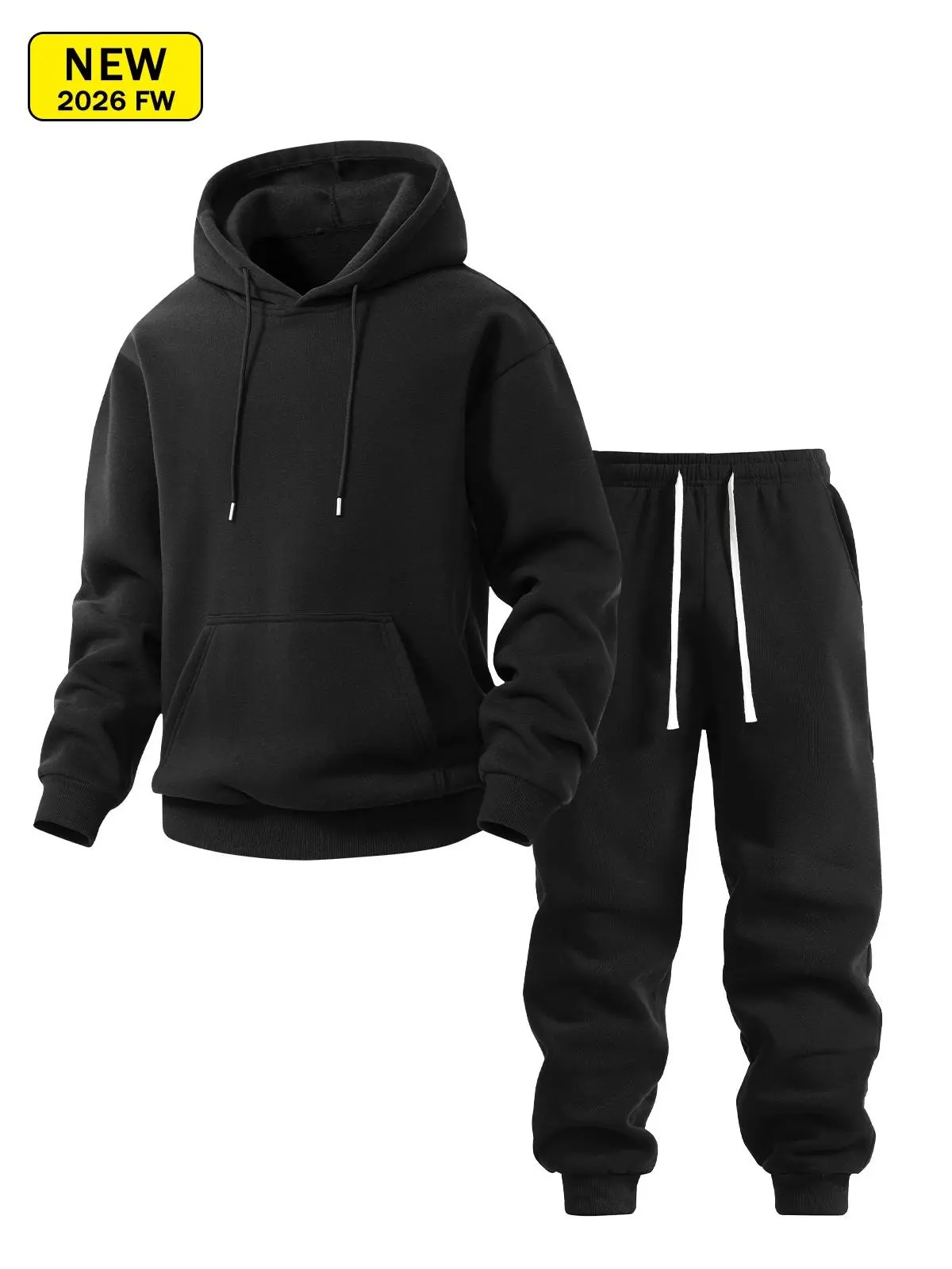 Minimalist solid-color hooded sweatshirt + jogger sweatpants set, unisex loose basic long-sleeve pullover hoodie and athletic pants set
