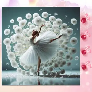 5D DIY Full Drill Round Diamond Painting - Diamond Art Kit Ballet Dancer, Dandelion, Elegant Mosaic, Canvas - DIY Wall Decor, Home Wall Decoration, Suitable for Halloween and Christmas, Birthday and Anniversary Gifts.