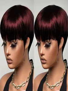 Pixie Cut Wig for Black Women Human Hair 99J Burgundy Color Pixie Wig with Bangs Human Hair Short Wigs for Women Layered Wigs