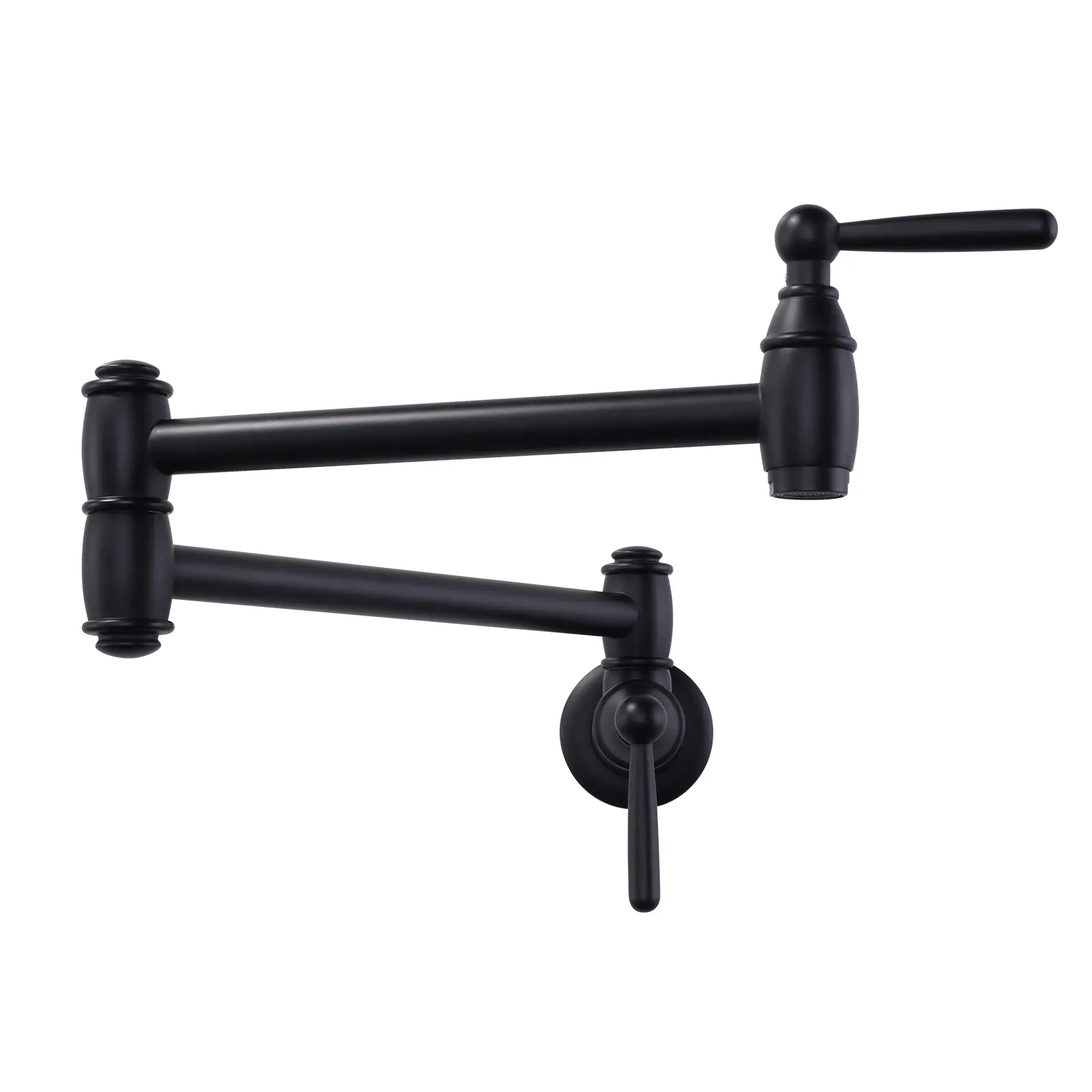 WOWOW Matte Black Wall-Mount Copper Pot Filler Faucet, Classic Glam 2-Handle Fixture with 21-Inch Dual Swing Joints, Foldable Arms, Faucet Aerator, Fast Fill, 1/2"-NPS to 1/2"-NPT Adapter for Kitchen Stove