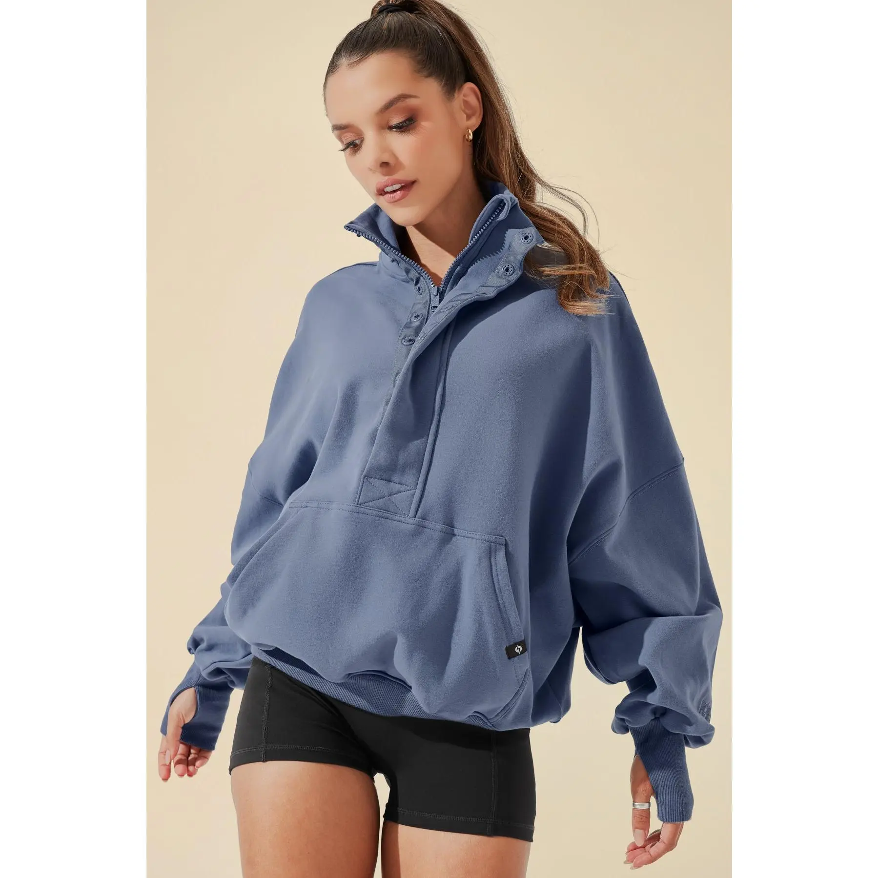 POPFLEX Women's Ooey Gooey 1/4 Zip Casual Pullover Sweatshirt - Blue Dusk, 1/4 Zip Women's Pullover Sweatshirts