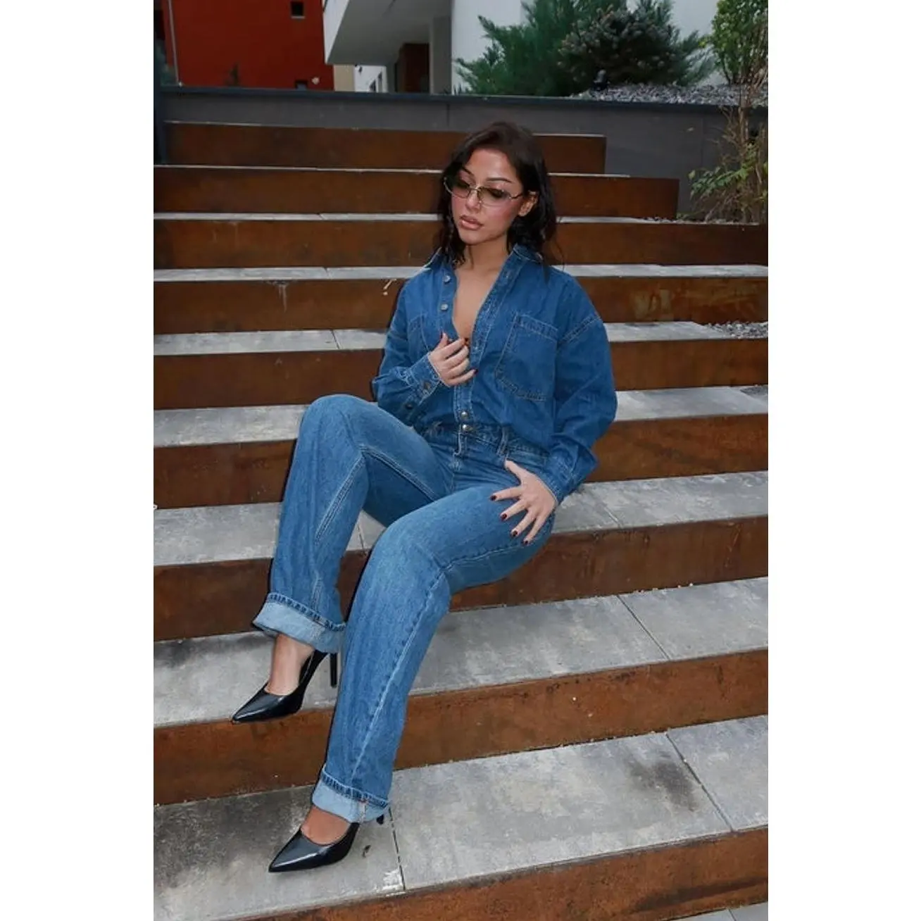 Farmer's Market Cutie Denim Jumpsuit - Medium Wash B