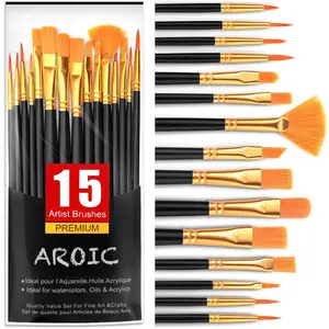 Acrylic Paint Brush Set, 1pack/15pcs Nylon Hair Brushes for Acrylic Watercolor Rock Face Painting, Artist Craft Brush Supplies for All Purposes Children Adult Painting