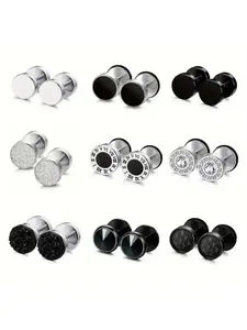 Punk Style Mixed Rhinestone Decorated Ear Studs Earrings, 2024 New Style Stainless Steel Stud Earring Jewelry Earrings for Women & Men, Trendy All-match & Exquisite Jewelry for Birthday Gift