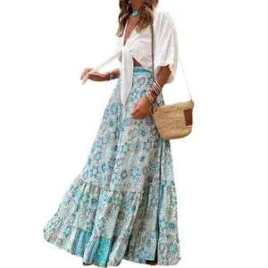 Women’s elegant bohemian printed pleated skirt; summer casual skirt; beach resort clubwear; streetwear; aesthetic clothing; bohemian fashion GARMENTARY