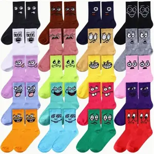 Men's 5/10-Pair Funny Embroidered Cartoon Crew Socks, Colorful Expression Nylon Mid-Calf Socks, Machine Washable for Casual Daily Wear