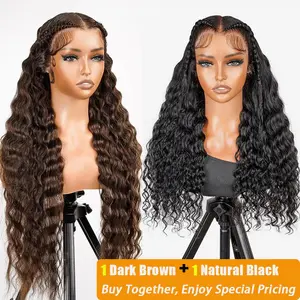 [Live Special offer] [Buy TWO Wig] Wiggins Hair Pre Glueless Braided Loose Deep Wave Wig 13x6 Lace Frontal Wigs Human Hair & Pre Braided #4 Dark Brown Deep Wave Wig 13*4 Lace Front Wigs Human Hair Ready To Go