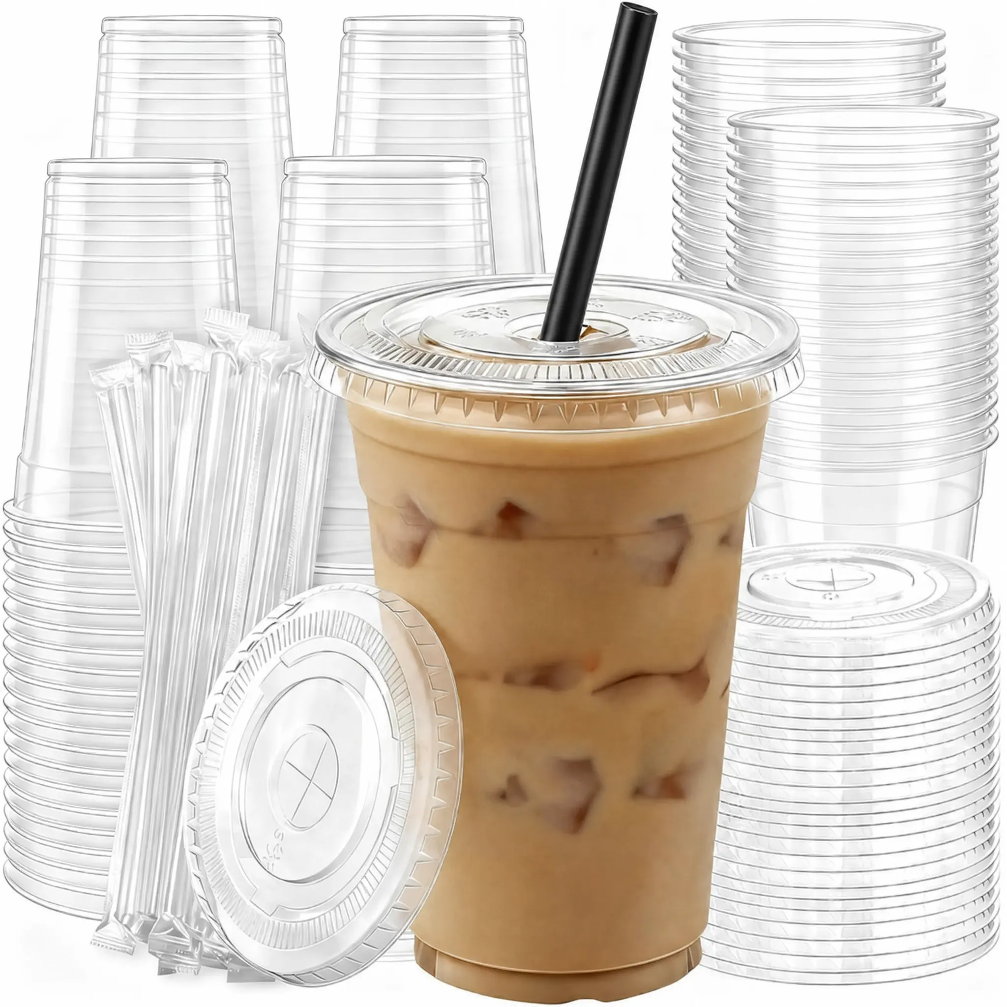 20 Pack 16 oz Plastic Cups with Lids and Straws, Clear Disposable Plastic Cups, Heavy Duty Iced Coffee Cups with Leak-Resistant Lids, Cold Drink Cups for Smoothies, Juice, Soda & Party To Go