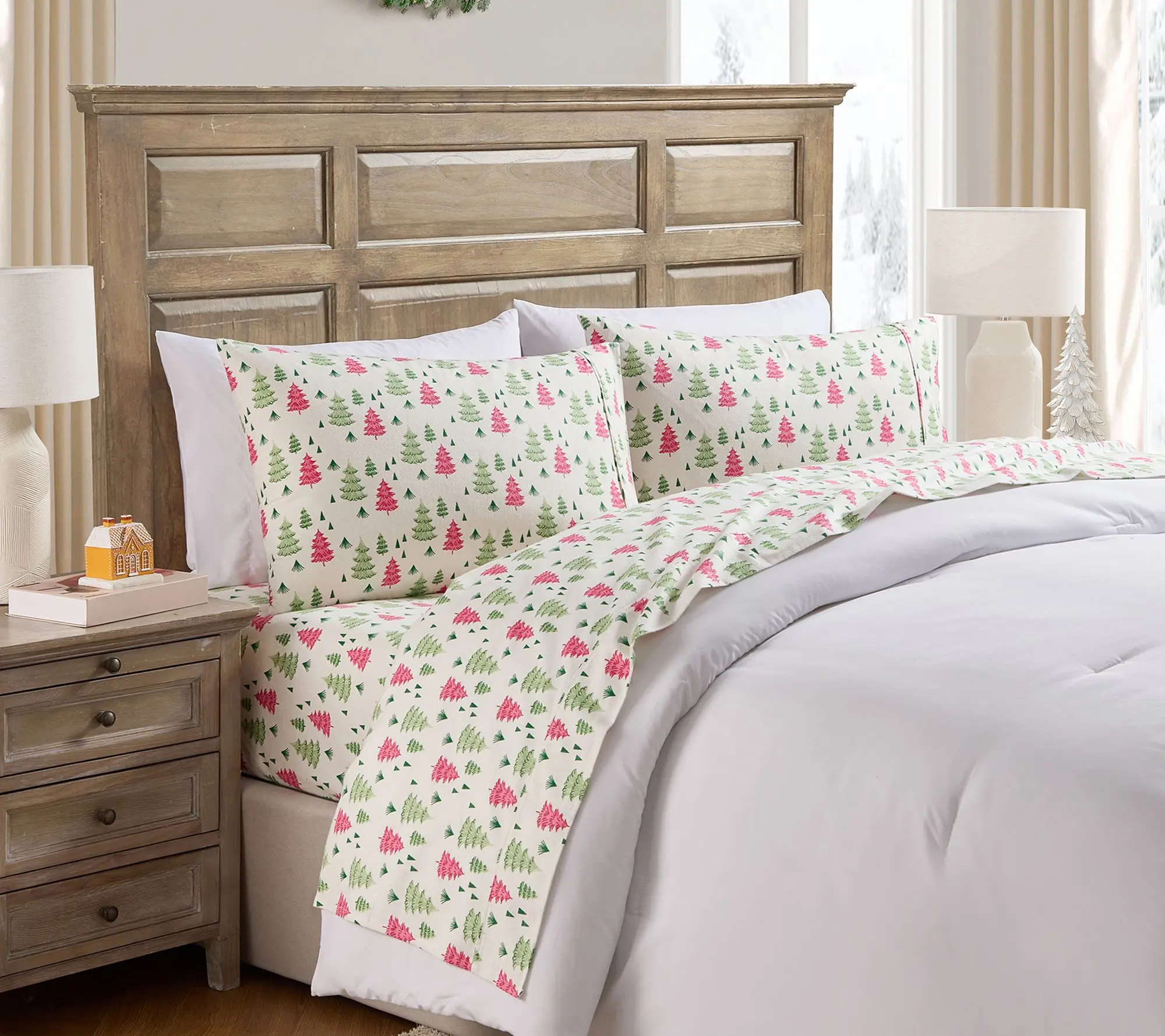 Hallmark Multi Trees Brushed Cotton Flannel Sheet Set, Twin