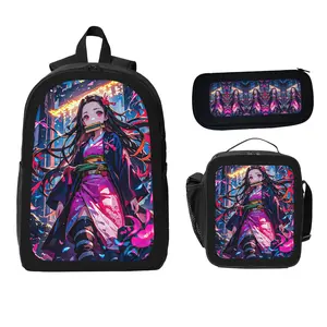 Work Backpack Women's Bundle: Demon Slayer Tote + Cosmetic Case & Lunch Bag - Anime Bookbag Essentials backpack set