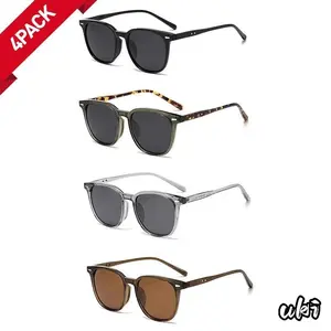 4-Pack Unisex Ultra Light Square Sunglasses, Trendy Natural Tone Eyewear With Face Flattering Design, UV400 Protected Comfortable Classic Shades For Daily Life, Casual Outings And Outdoor Activities